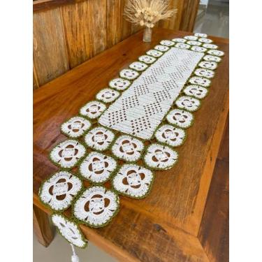 Imagem de Caminho De Mesa 1,50m Branco Com Detalhe Colorido Crochê - Maria Croch