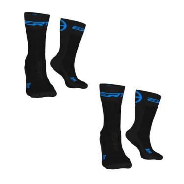 Imagem de Kit 2 Meia ciclismo corrida cano médio ERT preto/azul, Preto, Azul, Ún