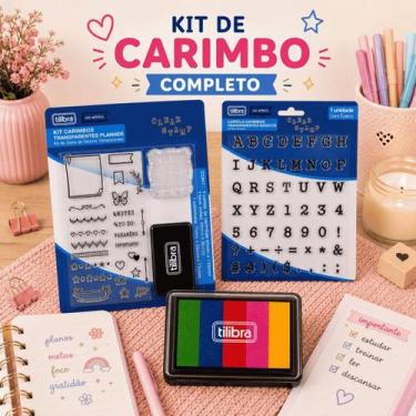 Imagem de Kit Carimbo Transparente Planner Tilibra +Carimbeira + Carimbo Alfabet