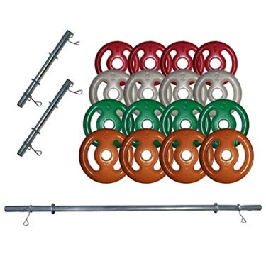 Imagem de Kit Fitness 40kg Anilhas Revestidas + Barras 40cm + Barra 150