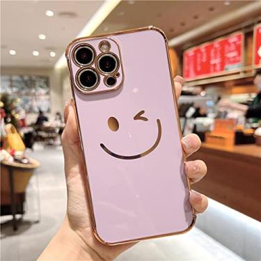 Imagem de Capa de telefone com moldura de sorriso bonito dos desenhos animados para iphone 11 12 13 pro mini xr xs max capa de proteção de silicone macio no se2 7 8 plus, capa de telefone roxa, para iphone xr