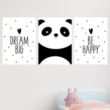 Imagem de Kit 3 Quadros Decorativos Panda - Dream Big - Be Happy