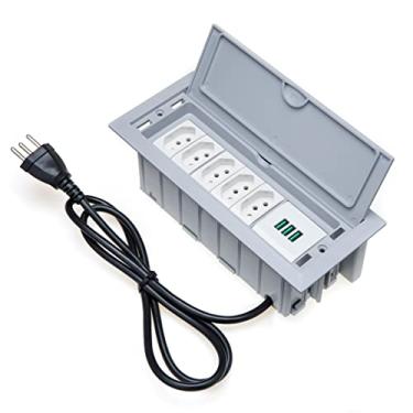 Imagem de Caixa De Tomada 7 Blocos Embutir 5 Tomadas 10A 3 USB 5.2A COR:CINZA