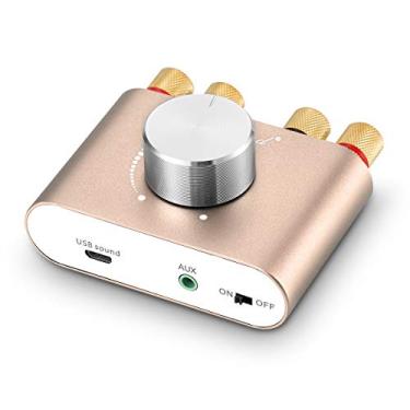 Imagem de Nobsound Mini amplificador de potência Bluetooth 5.0, amplificador digital estéreo Hi-Fi 2.0 canais 50 W × 2 com entrada AUX/USB/Bluetooth, receptor de áudio sem fio, placa de som para PC com fonte de alimentação (dourada)