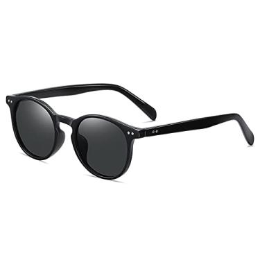 Imagem de Óculos de sol retrô redondo feminino masculino ultraleve polarizado óculos de sol vintage uv400 gafas de sol, preto, cinza, um