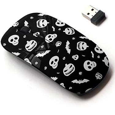 Imagem de Mouse sem fio 2.4G com design de padrão bonito para todos os laptops e desktops com nano receptor - Halloween preto festivo