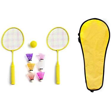 Imagem de Raquete de tênis infantil 2 em 1 com 1 rede de raquete de badminton com 7 bolas para 5 a 12 anos - amarelo limão atualizado