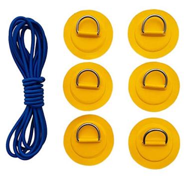 Imagem de Inzopo 6 anéis de caiaque de aço inoxidável para substituição + 5 m de corda elástica azul para barco inflável canelado de PVC, jangada, SUP, kit de equipamento de deck de stand up paddleboard amarelo