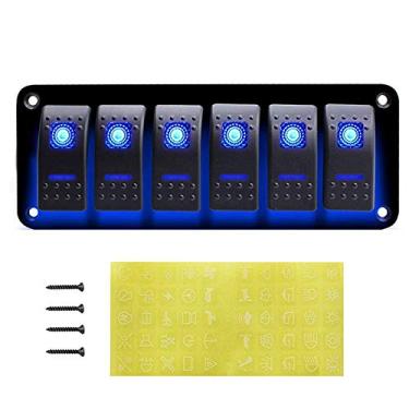 Imagem de ELING Painel de interruptor de luz LED duplo 6 entradas para carro caravana barco carro RV iate 12V/24V tipo universal pré-cabeado (azul)