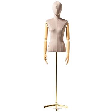 Imagem de Female Mannequin Torso Vestido forma feminina busto manequim torso, modelo feminino com testa e braço, Altezza regolabile/seta/treppiede (Color : Khaki-1)