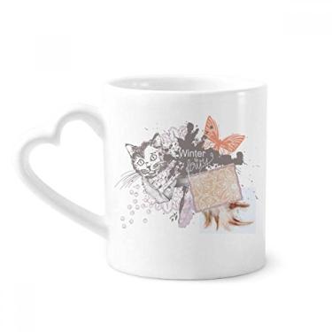 Imagem de Caneca de cerâmica para café com pintura de tinta, pequeno gato e borboleta