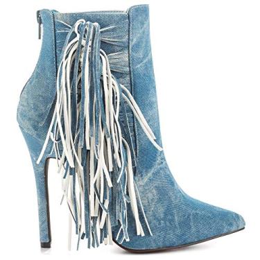 Imagem de Luichiny Going Fast Pointed Toe High Stiletto Distressed Denim Fringe Ankle Boot (5)