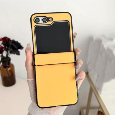 Imagem de Para samsung galaxy z flip 5 capa de couro de luxo cor sólida para samsung zflip 4 3 5 flip4 5g ultra capa traseira, amarelo, para samsung z flip 3