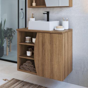 Imagem de Gabinete de Banheiro Suspenso 70cm Laura com 1 Porta e 2 Prateleiras com Cuba Mel
