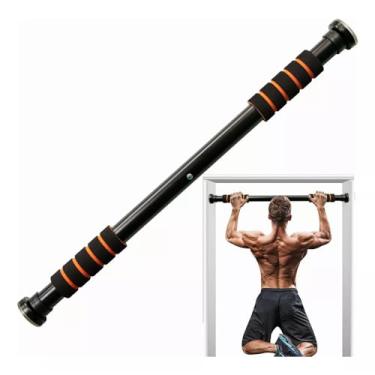 Imagem de Barra De Porta Ajustável Para Exercícios 63 a 96 cm Fixa Na Parede Para Crossfit Musculação Alongamento Abdominal Flexões Força Resistência Com Pegador Antiderrapante Cor Preta