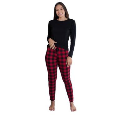 Imagem de Pijama Manga Longa De Inverno Xadrez Empório Do Algodão, M, Vermelho