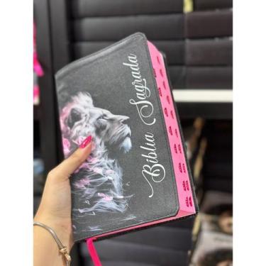 Imagem de Bíblia ARC leão Visual rosas com harpa - Letras grandes - CENTRAL