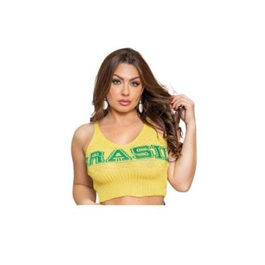 Imagem de Kit 3 Blusinha Cropped Feminino Tricot Brasil Regata Copa do Mundo - A