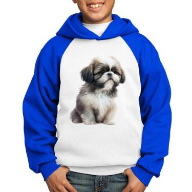 Imagem de Moletom Infantil Cachorro Shih Tzu Filhote - Foca na Moda, Branco, Azu