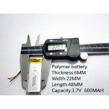 Imagem de (1pc) Pilha Bateria 3.7v 600 Mah 6mm X 22mm X 48mm  2 Fios - KMIG