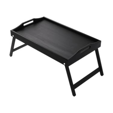 Imagem de Ioensy Bandeja de madeira para cama, mesa para comer com alças, pernas dobráveis, mesa de pé, Preto