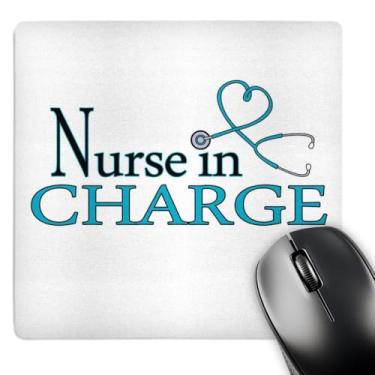 Imagem de 3dRose Mouse pad LLC 20 x 20 x 0,63 cm, estetoscópio de coração azul Nurse in Charge - (mp_181848_1)