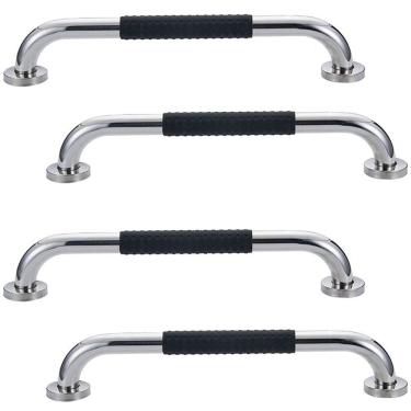 Imagem de Barra de Apoio 30cm Inox Kit 4 unidades Superficie Antiderrapante Idoso Gestante Cadeirante  Criança Banheiro Box Casa Acessibilidade