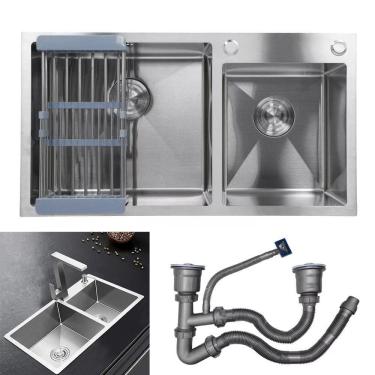 Imagem de Cuba Dupla Cozinha Goumert Aço Inox Escovado Escorredor Luxo Lava Louça Casa Balcao Pia Torneira Limpeza Area Externa