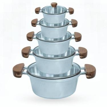 Imagem de Jogo de Panelas 5 Peças De Alumínio Fundido Com Alça De Madeira e Tamp