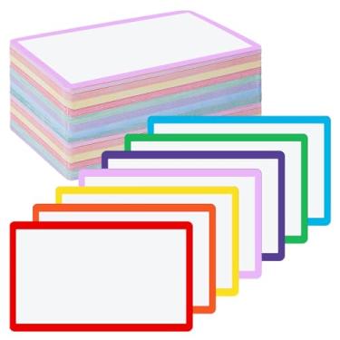 Imagem de Harloon 100 unidades de fichas apagáveis a seco, cartões laminados em branco, reutilizáveis, apagáveis a seco, folhas de flash, cartões de jogo para escola, escritório, casa, lista de tarefas (multicoloridas, 10 x 15 cm)