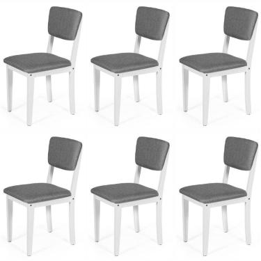 Imagem de Conjunto 6 Cadeiras De Jantar Estofada Em Madeira Maciça Ella Branco/cinza Escuro