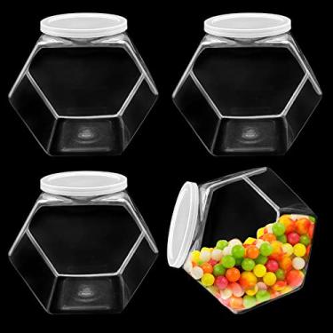 Imagem de itechpanda 4 Potes De Plástico Para Doces, Biscoitos, Hexagonais Com Tampas Herméticas, Pote Transparente, Boca Larga E Redonda, Recipientes Lanches, Exibição Café Reutilizável Presentes Armazenamen