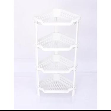 Imagem de Prateleira de Canto para Banheiro, 4 Níveis, Plástico Branco, Organizador de Chuveiro