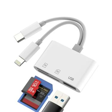 Imagem de Adaptador USB C Lightning para USB Leitor de Cartão SD (3 em 2) para Apple iPhone 16 15 14 para iPad Câmera Digital Micro SD TF Memory Flash Drive OTG Cabo Tipo C Android Compatível com Samsung