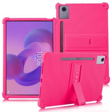 Imagem de ATOOZ Capa de silicone para Lenovo Idea Tab Pro de 12,7 polegadas 2025, capa de silicone para tablet Lenovo Idea Tab Pro (TB373FU) com suporte e suporte para caneta (rosa vermelha)
