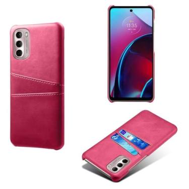 Imagem de Capas Compatível com MOTO G Stylus 2022,Caso de couro PU-Tampa de telefone a prova de choque com 2 slots de cartão,Proteção anti-impressão digital e anti-gota-Rose Red