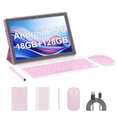 Imagem de Tablet Android 15, tablets de 10 polegadas, 18 GB de RAM + 128 GB de ROM/2 TB expansível, tablets 2 em 1 com capa para teclado, tela IPS HD 1280 x 800, Wi-Fi6, câmera dupla, bateria de 6000 mAh BT5