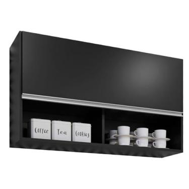 Imagem de Armario Aereo 1 Metro Cozinha 1 Porta Organizador Mdp Preto - MADERATT