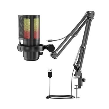 Imagem de Microfone para Streaming com Braço, Microfone de Mesa USB com Luz RGB, Filtro Pop, Mudo por Toque - Compatível com PC/Mac/Smartphones para Games, Podcast e YouTube