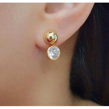 Imagem de Brinco Meia Bola com Ponto de Luz Zircônia Cristal Banhado a Ouro - La