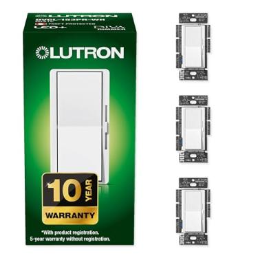 Imagem de Lutron Interruptor De Dimmer Diva Led+ Para Lâmpadas Led, Halógenas E Incandescentes Reguláveis, 150 Watts, Unipolar Ou Tridirecional, Dvcl-153P-Wh-3-A, Branco, Pacote Com 3