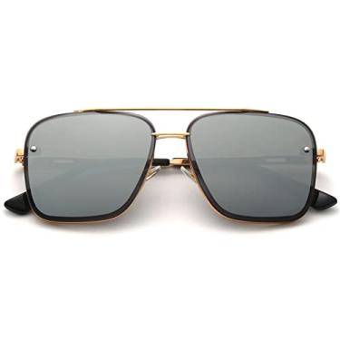 Imagem de Breaksun Óculos de sol aviador quadrados grandes para homens e mulheres moderno armação de metal aviador óculos de sol lentes matizadas, Espelhado dourado/prata, MM