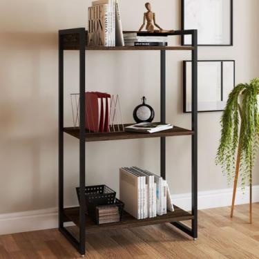 Imagem de Estante para Livros Industrial Aço 3 Prateleiras Nogal/Preto - Panoram