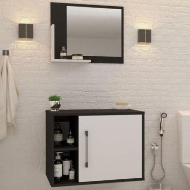 Imagem de Armário de Banheiro 1 Porta 2 Prateleiras com Espelho Preto ônix/Branc