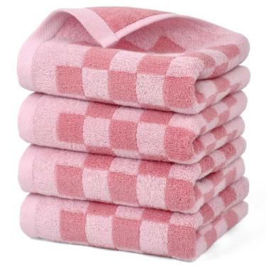 Imagem de Toalhas de mão Jacquotha Soft Cotton rosa xadrez, pacote com 4