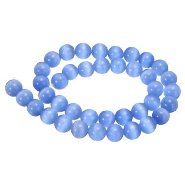 Imagem de HARFINGTON 38 contas de pedra azul claro olho de gato 10 mm contas redondas lisas de cristal de pedra preciosa solta para fazer joias, pulseiras, colar, brincos, faça você mesmo