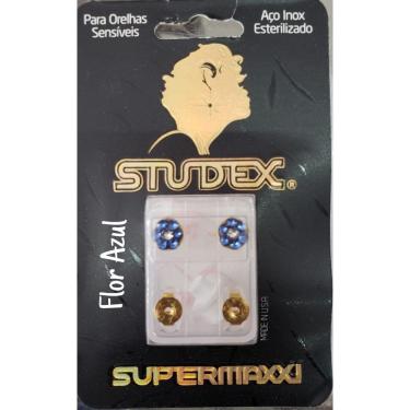 Imagem de Brinco Studex Supermaxxi Dourad Flor Azul C Cristal Ld66094y