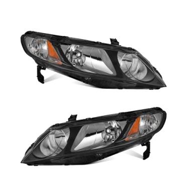 Imagem de WEELMOTO Para Honda Civic 2006-2011 substituição de faróis de 4 portas para farol de farol preto refletor âmbar lado esquerdo + direito (não serve para modelos cupê de 2 portas)