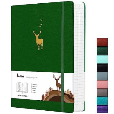 Imagem de Wiisdatek Caderno forrado com capa macia, 312 páginas numeradas grande B5 couro grosso, papel pautado 100 g/m², para homens e mulheres, 19 cm x 25 cm - verde escuro