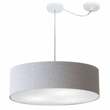 Imagem de Lustre Pendente Cilíndrico Com Desvio De Centro Vivare Md-4265 Cúpula Em Tecido 60x15cm - Bivolt Rustico-cinza 127/220v